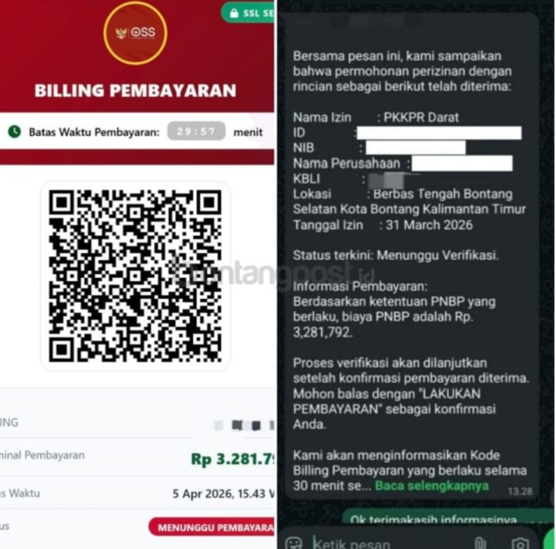 Tangkapan layar pesan pelaku yang mengatasnamakan layanan OSS dengan permintaan transfer sebesar Rp3,2 juta kepada korban.