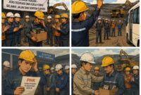 Keterangan Foto:
Ilustrasi suasana perpisahan pekerja tambang yang terdampak kebijakan pemangkasan kuota produksi batu bara nasional. Gelombang ancaman PHK disebut mulai menghantam sektor pertambangan di Kalimantan Timur seiring penurunan target produksi dalam RKAB 2026. (Ilustrasi/Kawalkaltim.com)
