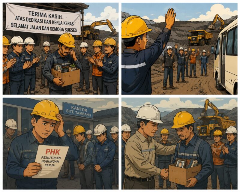 Keterangan Foto:
Ilustrasi suasana perpisahan pekerja tambang yang terdampak kebijakan pemangkasan kuota produksi batu bara nasional. Gelombang ancaman PHK disebut mulai menghantam sektor pertambangan di Kalimantan Timur seiring penurunan target produksi dalam RKAB 2026. (Ilustrasi/Kawalkaltim.com)