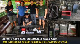 Tim gabungan Tim 12 Satgas Citarum BAIS TNI, Satgas Pamtas RI–Malaysia Yon Armed 4/Parahyangan dan Tim SGI memperlihatkan terduga pelaku beserta barang bukti narkotika jenis sabu-sabu yang diamankan di Pos Koki Long Bagun, Kabupaten Mahakam Ulu, Senin (22/6/2026). Barang bukti yang disita antara lain tiga paket sabu dengan berat total sekitar 1,5 gram, satu unit telepon genggam, timbangan digital, tas hitam, kotak penyimpanan serta lima alat isap sabu. (Ist/Kawalkaltim.com)