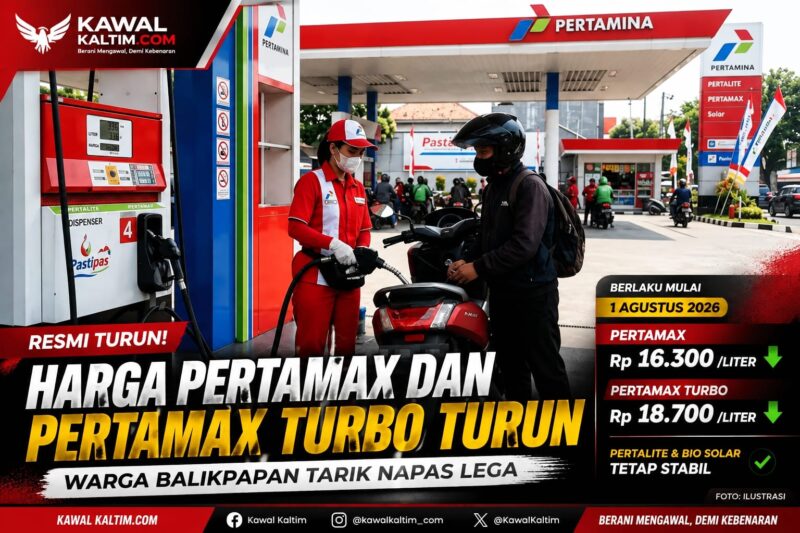 Keterangan Foto:
Petugas melayani pengisian BBM di salah satu SPBU Pertamina di Balikpapan. Mulai 1 Agustus 2026, PT Pertamina Patra Niaga resmi menurunkan harga BBM non-subsidi, dengan Pertamax menjadi Rp16.300 per liter dan Pertamax Turbo turun menjadi Rp18.700 per liter, sementara harga BBM subsidi tetap stabil. Foto: Ilustrasi/Pertamina.(Dok.Kawalkaltim.com/Rudiantoro)

