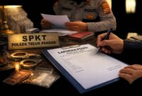 Keterangan Foto :
Ilustrasi proses pelaporan dugaan tindakan saat penangkapan di SPKT Polsek Teluk Pandan, Kutai Timur. Kasus meninggalnya MA usai diamankan aparat kepolisian kini menjadi perhatian publik dan tengah menjalani proses pemeriksaan internal oleh Propam, seiring tuntutan keluarga agar seluruh rangkaian peristiwa diungkap secara transparan sesuai mekanisme hukum yang berlaku. (Ilustrasi: AI/Dok. Kawalkaltim.com)
