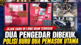Keterangan Foto :
Dokumen Istimewa/Kawalkaltim.com – Dua terduga pengedar sabu berinisial DH (42) dan RNA (30) diamankan Satresnarkoba Polres Kutai Barat di Kecamatan Long Iram. Dari pengungkapan kasus ini, polisi menyita 11 poket sabu seberat kotor 16,6 gram, uang tunai, telepon genggam, timbangan digital, alat isap (bong), serta satu unit sepeda motor yang diduga berkaitan dengan aktivitas peredaran narkotika. (Dok. Kawalkaltim.com)
