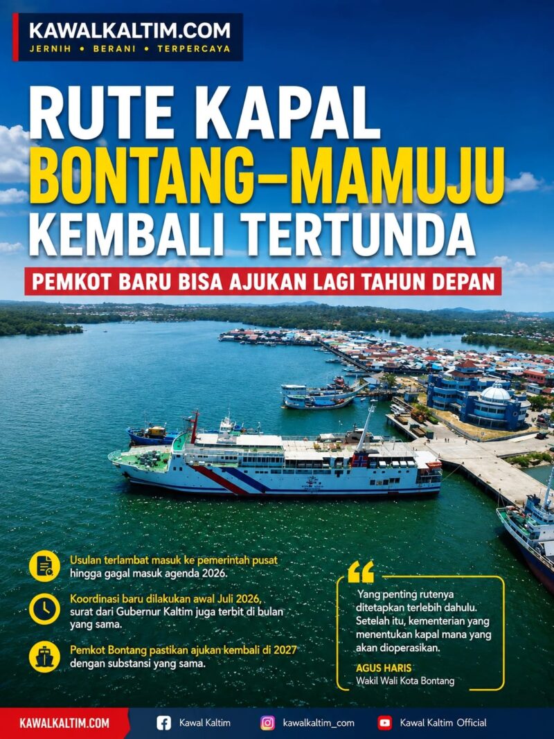 Keterangan Foto:
Kapal penumpang bersandar di Pelabuhan Loktuan, Kota Bontang. Rencana pembukaan rute pelayaran Bontang–Mamuju dipastikan kembali tertunda setelah usulan administrasi terlambat masuk ke pemerintah pusat. Pemerintah Kota Bontang akan mengajukan kembali usulan tersebut pada 2027 guna memperkuat konektivitas transportasi laut dan mendorong pertumbuhan ekonomi antardaerah. (Dok. Istimewa/Kawalkaltim.com)
