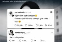 Keterangan Foto:
Tangkapan layar unggahan di media sosial Threads yang memperlihatkan keluhan almarhum Yurizal Tri Chaerawan terkait lamanya antrean ruang perawatan, disertai komentar balasan dokter RMF yang kemudian viral dan menuai sorotan publik. Menyusul polemik tersebut, manajemen RSUD IA Moeis Samarinda menonaktifkan sementara dokter bersangkutan untuk menjalani proses klarifikasi dan pembinaan internal. (Ilustrasi: Kawalkaltim.com)
