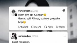 Keterangan Foto:
Tangkapan layar unggahan di media sosial Threads yang memperlihatkan keluhan almarhum Yurizal Tri Chaerawan terkait lamanya antrean ruang perawatan, disertai komentar balasan dokter RMF yang kemudian viral dan menuai sorotan publik. Menyusul polemik tersebut, manajemen RSUD IA Moeis Samarinda menonaktifkan sementara dokter bersangkutan untuk menjalani proses klarifikasi dan pembinaan internal. (Ilustrasi: Kawalkaltim.com)
