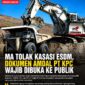 Keterangan Foto:
Ilustrasi aktivitas pertambangan batu bara PT Kaltim Prima Coal (KPC) menggunakan alat berat di area tambang Sangatta, Kutai Timur. Mahkamah Agung menolak kasasi Kementerian ESDM dan menguatkan putusan bahwa dokumen lingkungan berupa AMDAL, RKL, dan RPL PT KPC merupakan informasi publik yang wajib dibuka kepada masyarakat sebagai bagian dari hak atas keterbukaan informasi dan pengawasan lingkungan. (Ilustrasi/Kawalkaltim.com)
