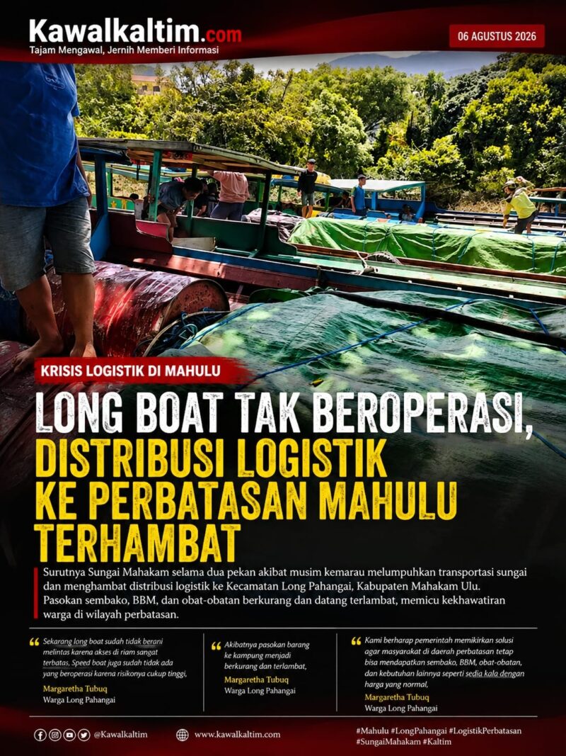 Keterangan Foto:
Aktivitas bongkar muat logistik di dermaga wilayah Mahakam Ulu sebelum didistribusikan ke kawasan perbatasan. Surutnya debit Sungai Mahakam akibat musim kemarau membuat long boat dan speed boat tidak lagi beroperasi di sejumlah titik riam, sehingga distribusi sembako, BBM, obat-obatan, dan kebutuhan pokok menuju Kecamatan Long Pahangai mengalami keterlambatan. (Dok. Istimewa/Kawalkaltim.com/AminYS)
