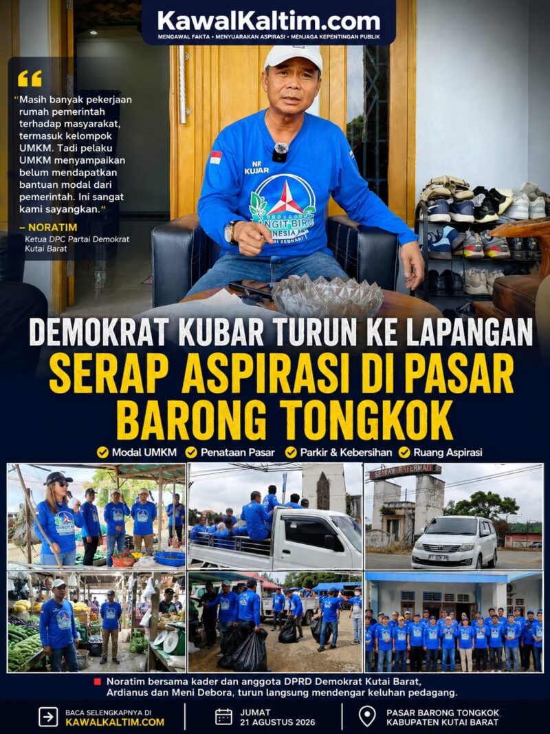 Keterangan Foto :
 Noratim bersama jajaran Partai Demokrat Kutai Barat saat turun langsung ke Pasar Barong Tongkok untuk menyerap aspirasi pedagang dan pelaku UMKM. Dokumen Istimewa (Kawalkaltim.com/Annanda)
